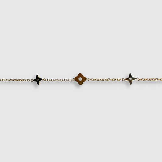 Bracelet Spléndia, acier inoxydable, 2 étoiles à 4 branches, 1 trèfle, ajustable, couleur or