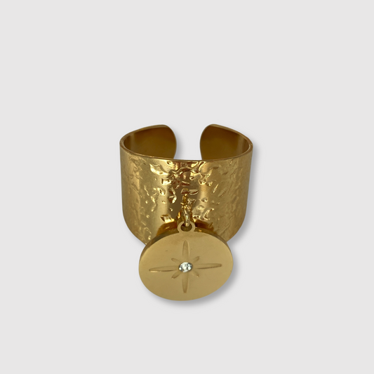 Bague Stella, Acier inoxydable, breloque, strass, étoile, couleur or, ajustable