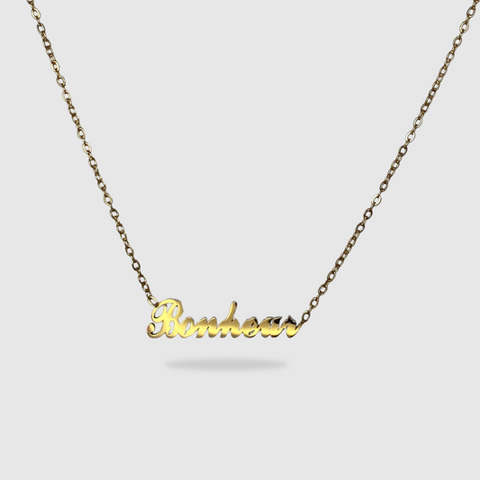 Collier Bonheur, acier inoxydable, mot bonheur, ajustable, couleur or