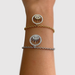 Bracelet Céleste, acier inoxydable, couleur or et argent, œil, cercle, strass, ajustable
