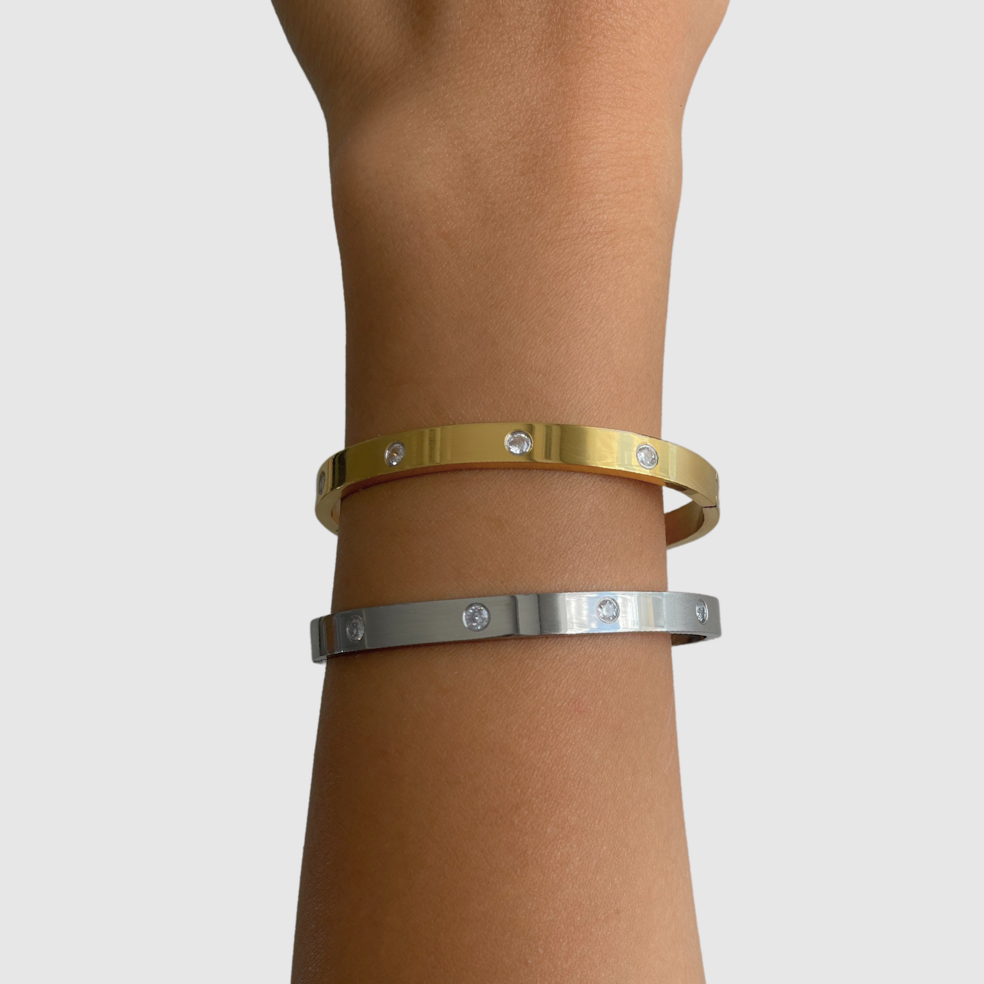 Bracelet-jonc Modella-luxe, acier inoxydable, strass, couleur or, argent