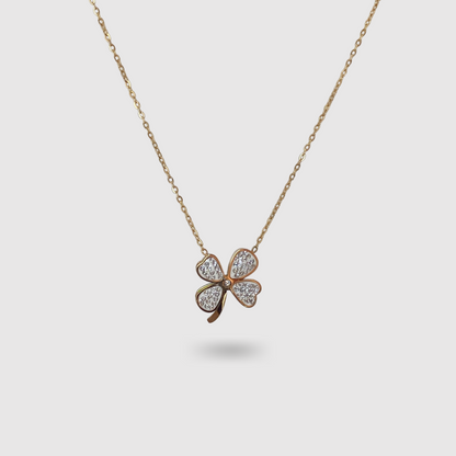Collier Fortune-strass, Acier inoxydable, strass, trèfle, couleur or