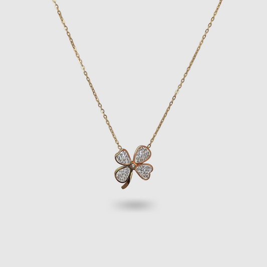 Collier Fortune-strass, Acier inoxydable, strass, trèfle, couleur or