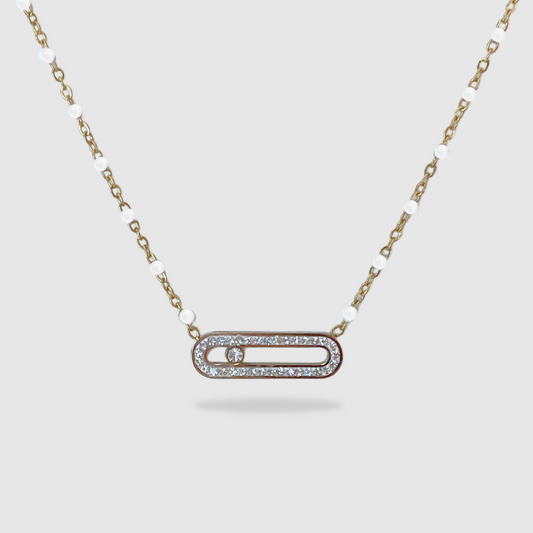 Collier Luxora-perles, acier inoxydable, rectangle arrondi, strass, perles ajustable, couleur or