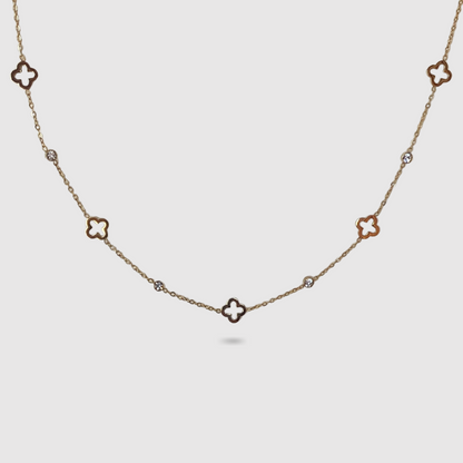 Collier Spléndia-strass, acier inoxydable, couleur or, 5 trèfles, 4 strass, ajustable