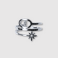Bague Rêvira-strass, acier inoxydable, 1 maillon, 1 étoile, strass, ajustable, couleur argent