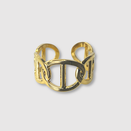 Bague Rêvira, Acier inoxydable, 5 maillons, ajustable, couleur or