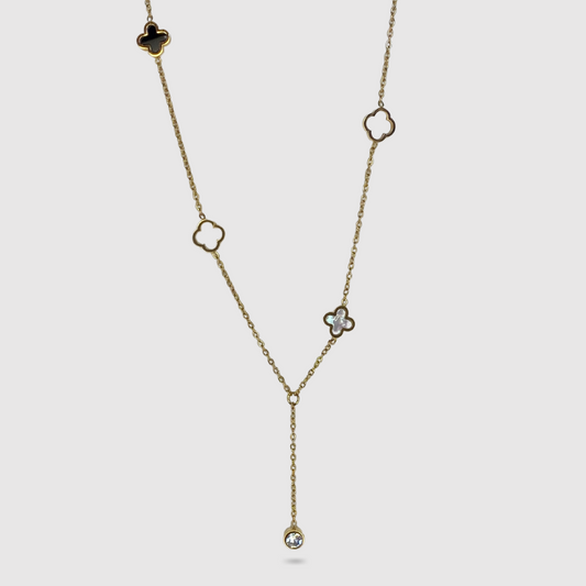 Acier inoxydable, descente, strass, trèfle, double face, ajustable, couleur or