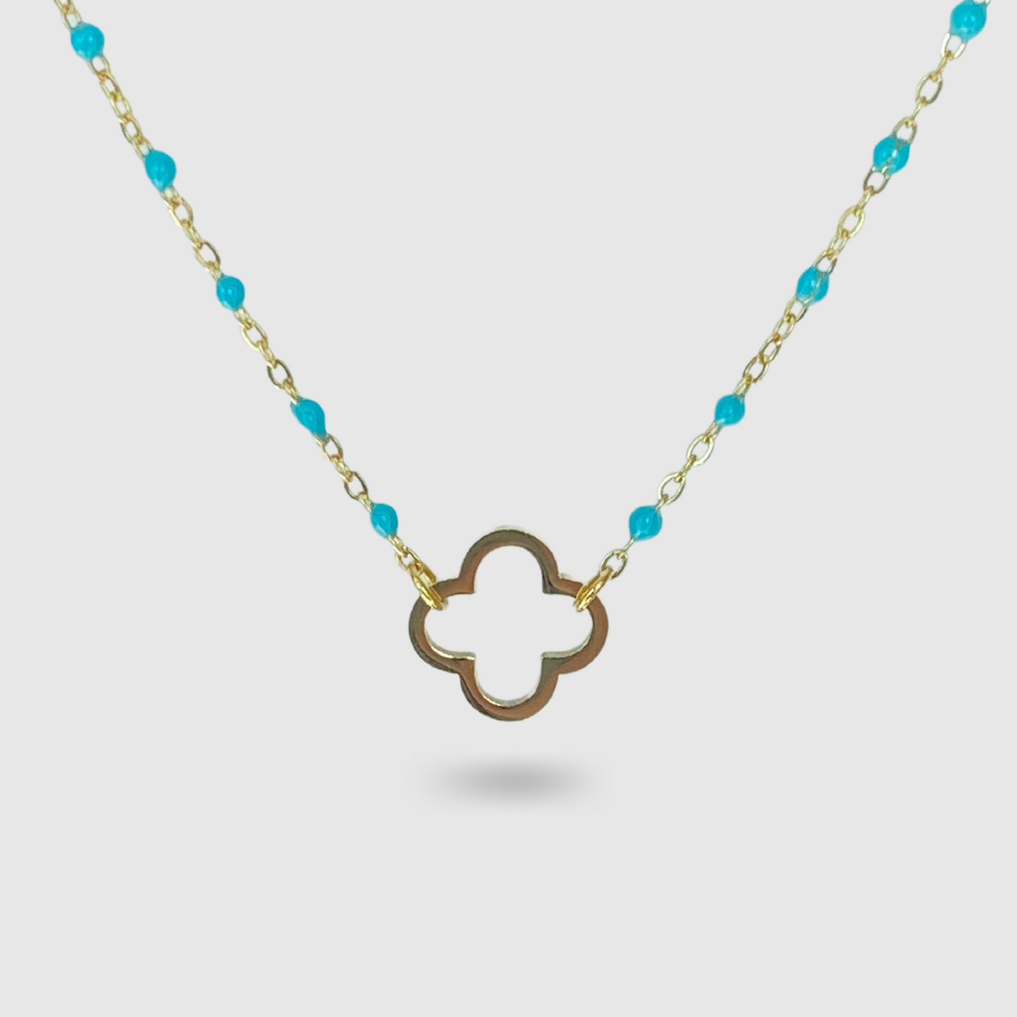Acier inoxydable, ajustable, perles turquoises, trèfle, or
