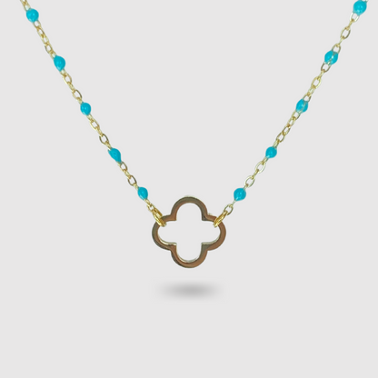 Acier inoxydable, ajustable, perles turquoises, trèfle, or