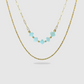 double chaîne, acier inoxydable, pendentif 5 trèfles turquoises, ajustable