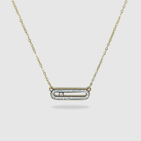 Collier acier inoxydable, couleur or, strass, rectangle arrondi, ajustable