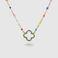 Acier inoxydable, ajustable, perles multicolores, trèfle, or