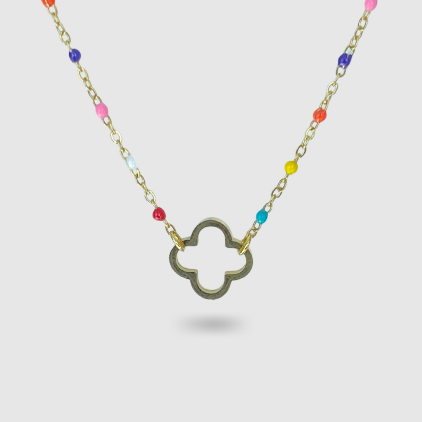 Acier inoxydable, ajustable, perles multicolores, trèfle, or