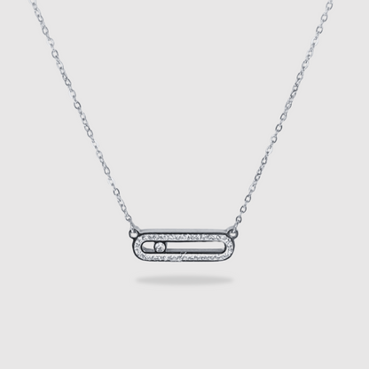 Collier acier inoxydable, couleur argent, strass, rectangle arrondi, ajustable