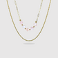 double chaîne, acier inoxydable, pendentif 5 trèfles roses, ajustable
